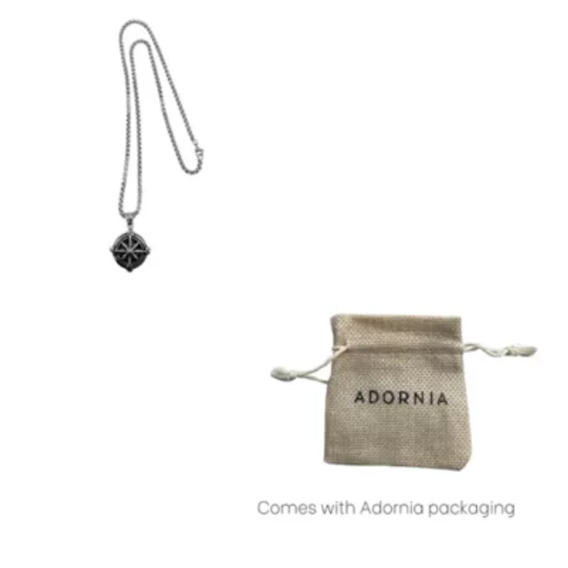 Men's Tarnish Resistant Rhodium Plated Compass Chain Necklace