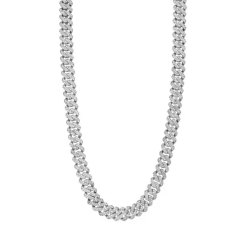 Men's Rhodium Plated 22 10mm Cuban Edge Chain with CZ
