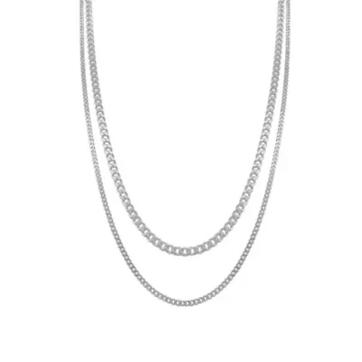 Men's Tarnish Resistant Rhodium Plated Curb Chain Set
