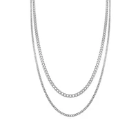 Men's Tarnish Resistant Rhodium Plated Curb Chain Set
