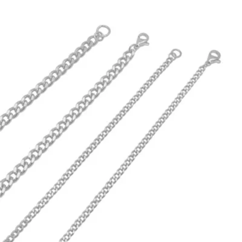 Men's Tarnish Resistant Rhodium Plated Curb Chain Set