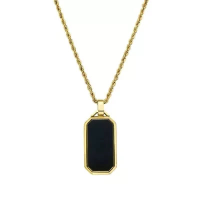 Men's Tarnish Resistant Black Dogtag Rope Chain Pendant Necklace gold
