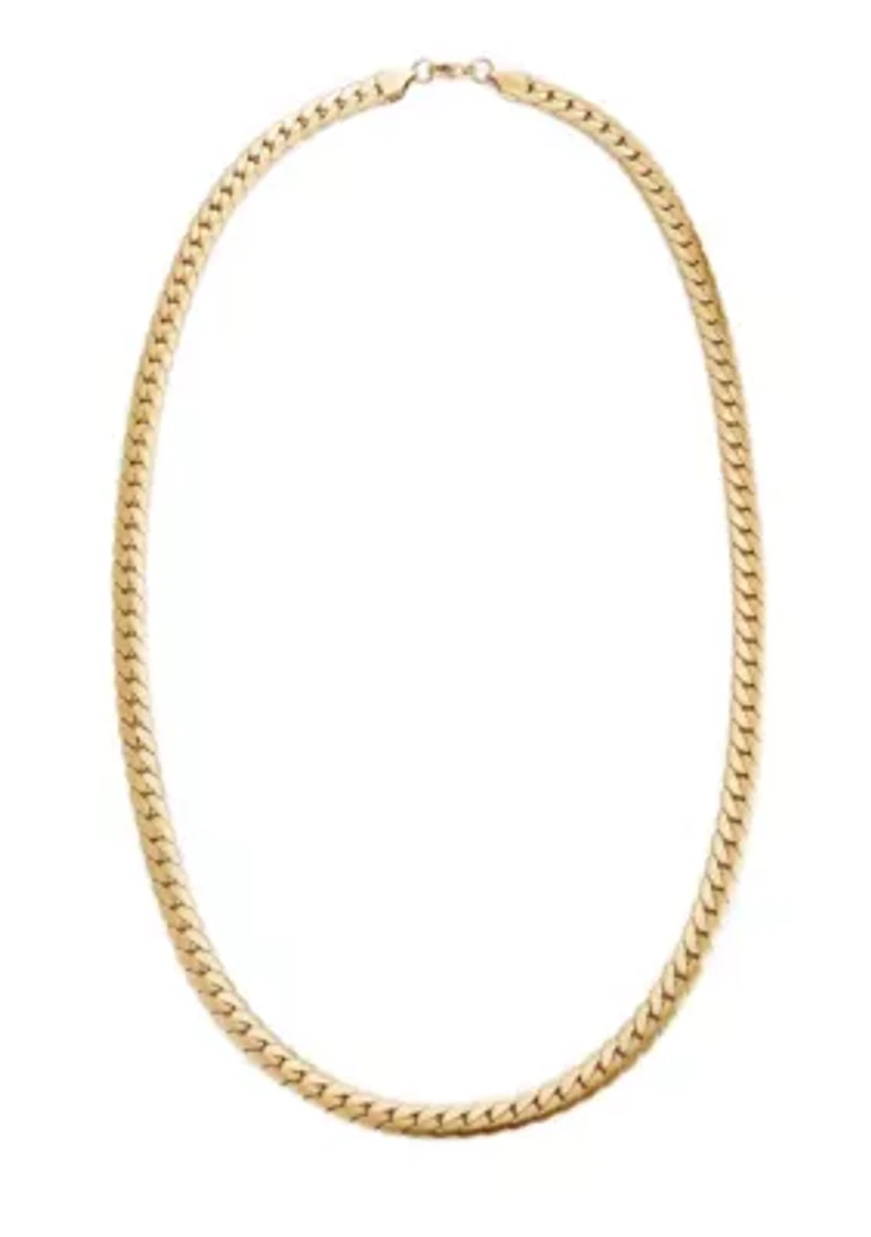 Tarnish Resistant Men's 18k Gold Plated Flat Curb Chain Necklace