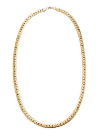 Tarnish Resistant Men's 18k Gold Plated Flat Curb Chain Necklace