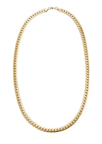 Tarnish Resistant Men's 18k Gold Plated Flat Curb Chain Necklace