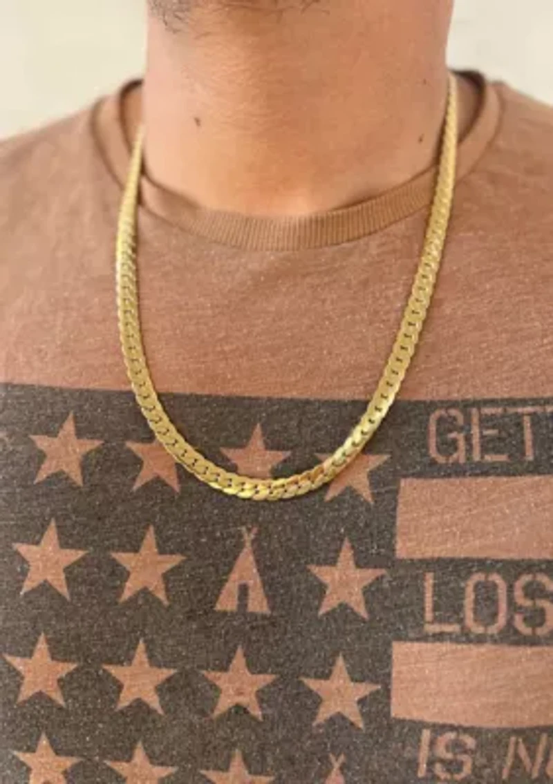Tarnish Resistant Men's 18k Gold Plated Flat Curb Chain Necklace