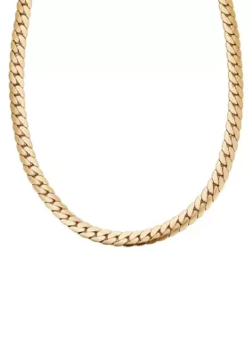 Tarnish Resistant Men's 18k Gold Plated Flat Curb Chain Necklace