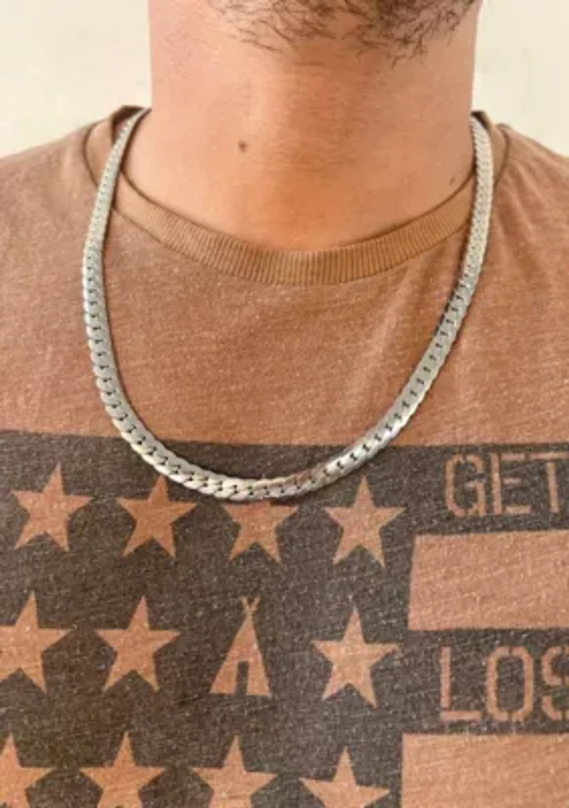 Tarnish Resistant Men's Silver Plated Flat Curb Chain Necklace