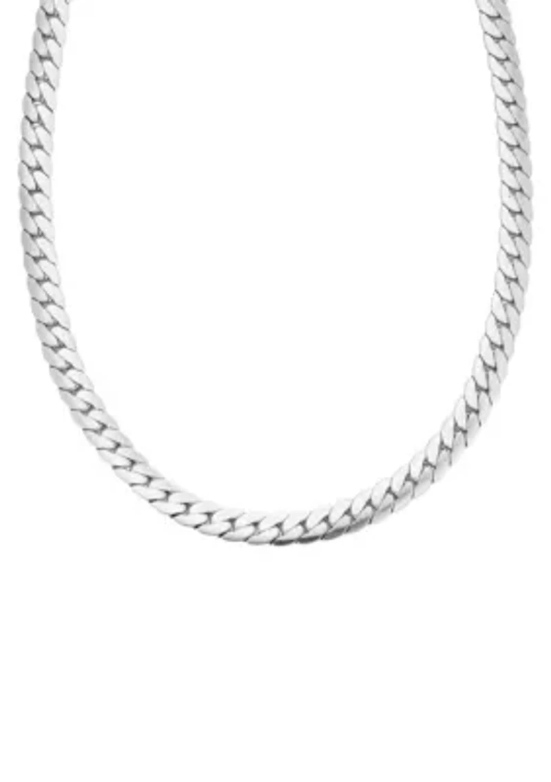 Tarnish Resistant Men's Silver Plated Flat Curb Chain Necklace