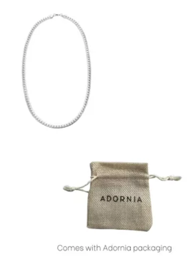 Tarnish Resistant Men's Silver Plated Flat Curb Chain Necklace