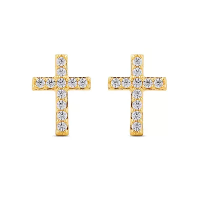 Lab Created Womens Diamond Cross Hoop Earring