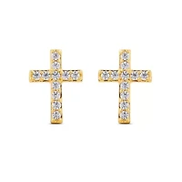 Lab Created Womens Diamond Cross Hoop Earring