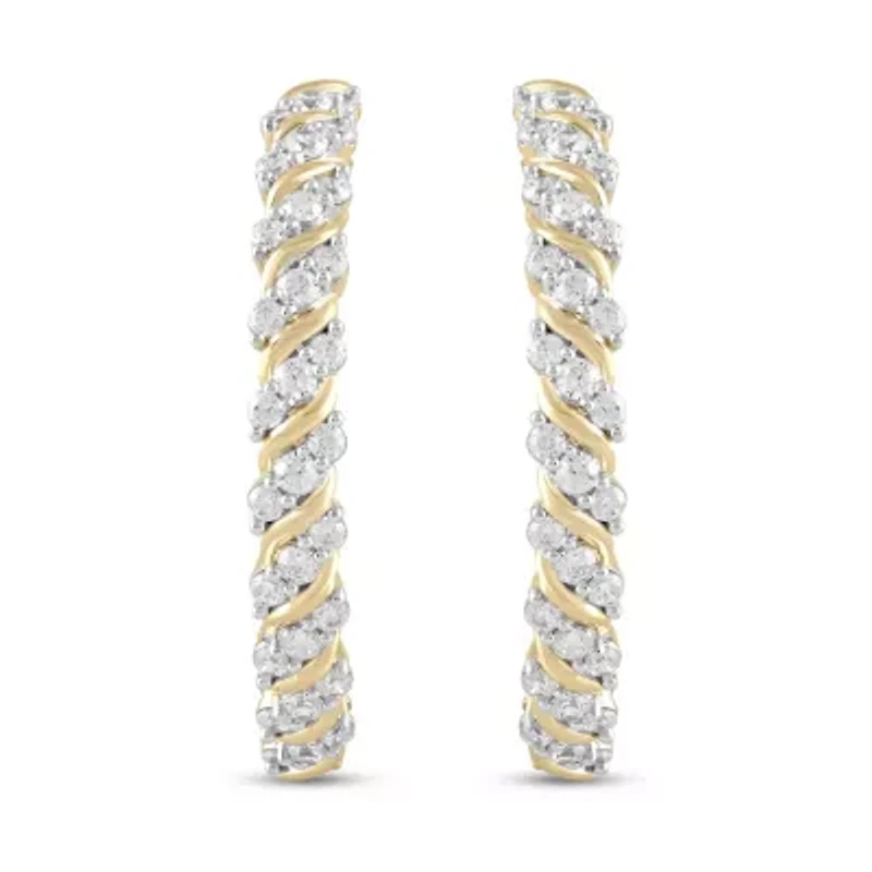 Lab Created Womens Diamond Hoop Earring