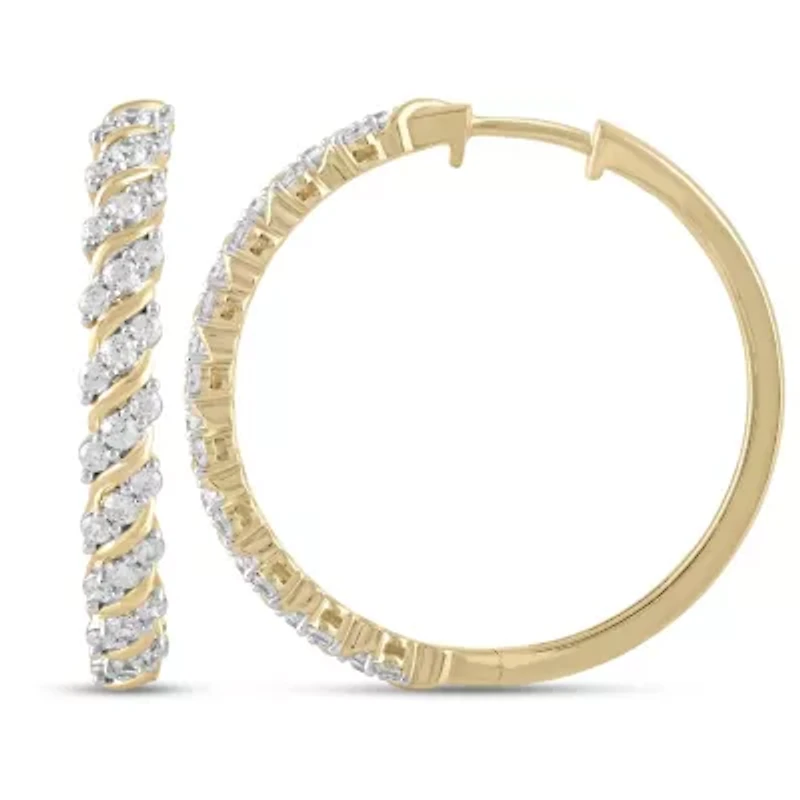 Lab Created Womens Diamond Hoop Earring