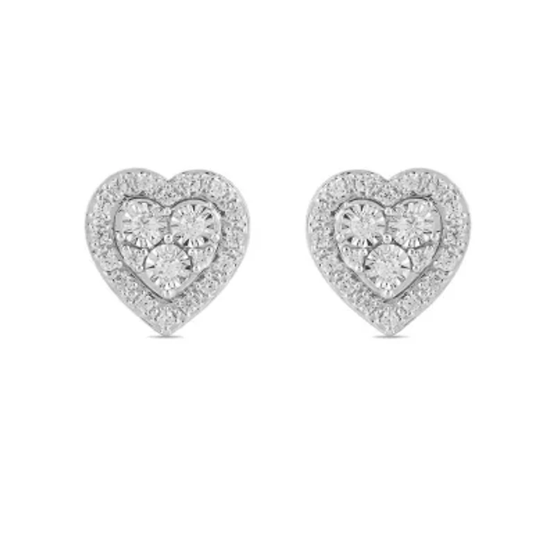 Lab Created Womens Diamond Heart Stud Earring