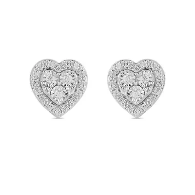 Lab Created Womens Diamond Heart Stud Earring