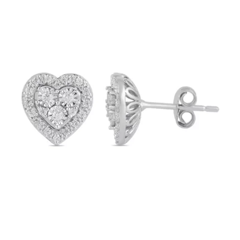 Lab Created Womens Diamond Heart Stud Earring