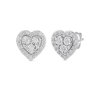 Lab Created Womens Diamond Heart Stud Earring