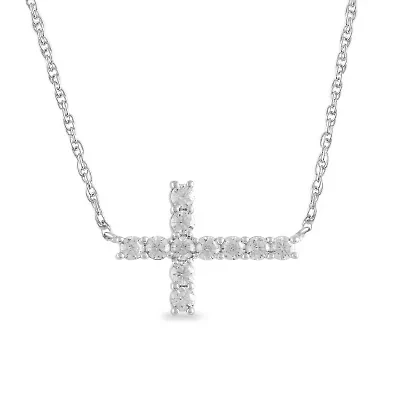 Lab Created Womens Diamond Cross Pendant