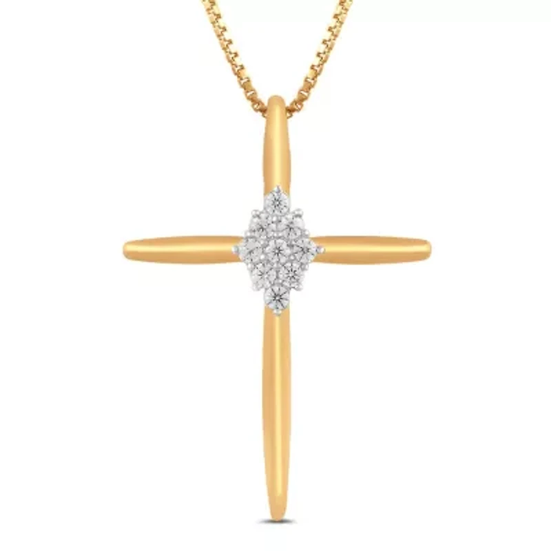 Lab Created Womens Diamond Cross Pendant
