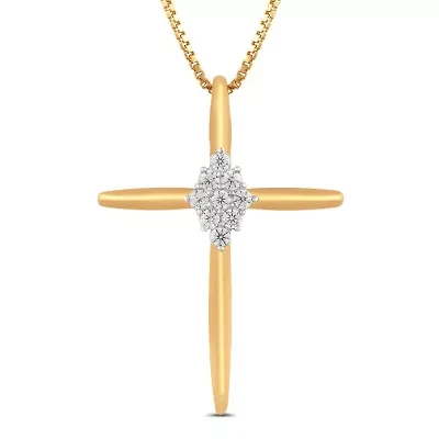 Lab Created Womens Diamond Cross Pendant