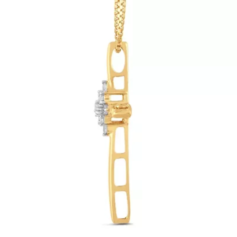 Lab Created Womens Diamond Cross Pendant