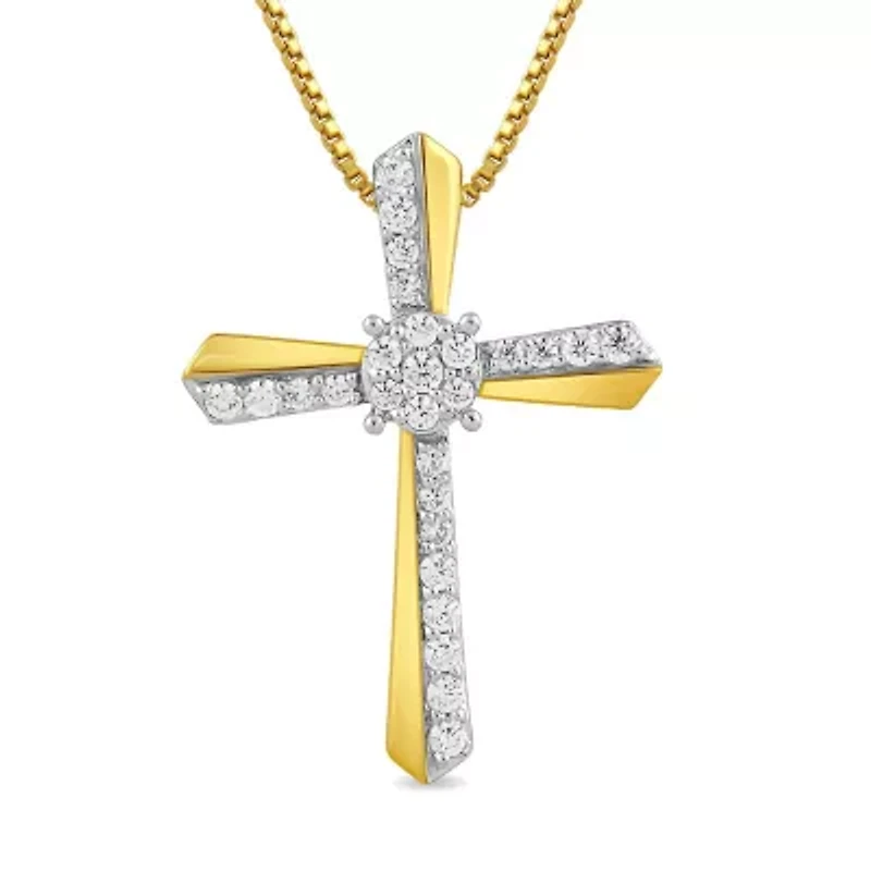 Lab Created Womens Diamond Cross Pendant