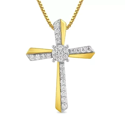 Lab Created Womens Diamond Cross Pendant