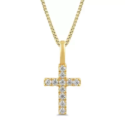 Lab Created Womens Diamond Cross Pendant