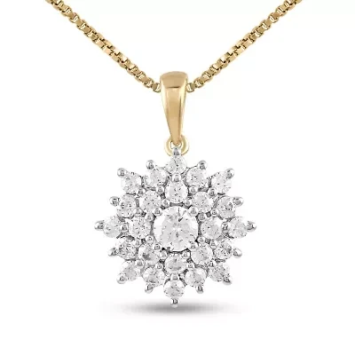 Lab Created Womens Diamond Cluster Pendant