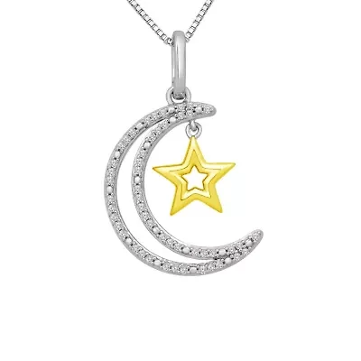 Womens Diamond Moon Star Pendant