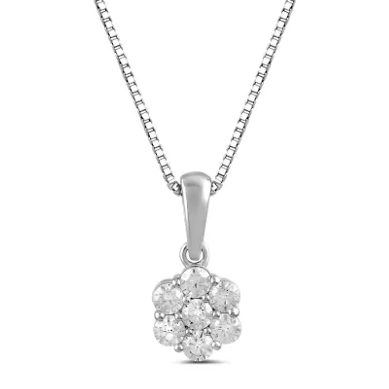 Lab Created Womens Diamond Flower Pendant