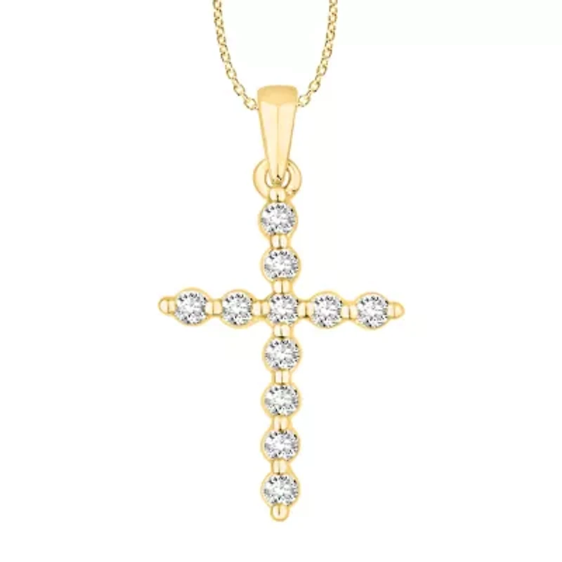 1/4 ct. tw. Diamond Heart Desire Cross Pendant in 18K Gold