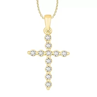 1/4 ct. tw. Diamond Heart Desire Cross Pendant in 18K Gold