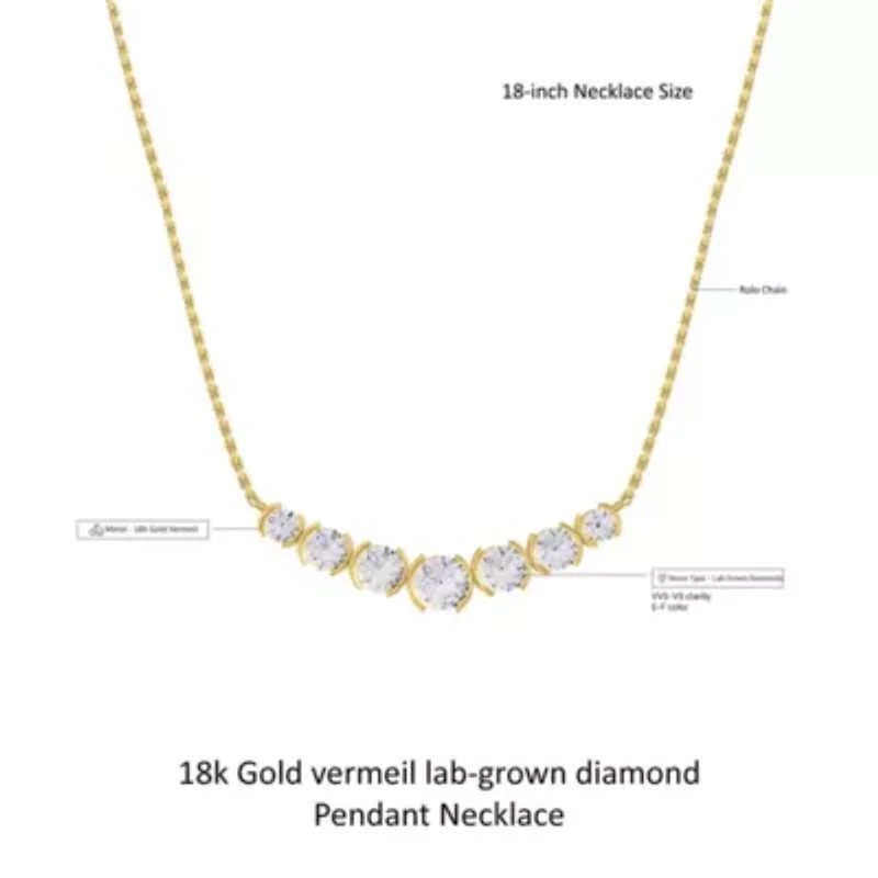 Lab Created 18k Vermeil Plated Silver 2.8 Ct Round Lab Grown Diamond Pendant Necklace 18"