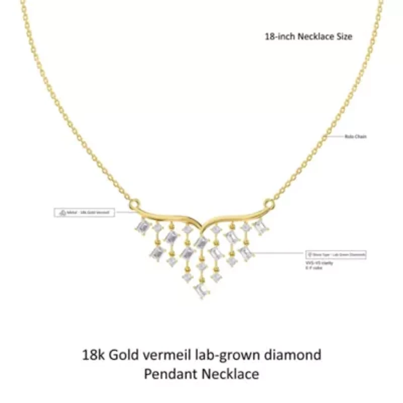 Lab Created 18k Vermeil Plated Silver 2.9 Ct Multi ShapeLab Grown Diamond Pendant Necklace 18"