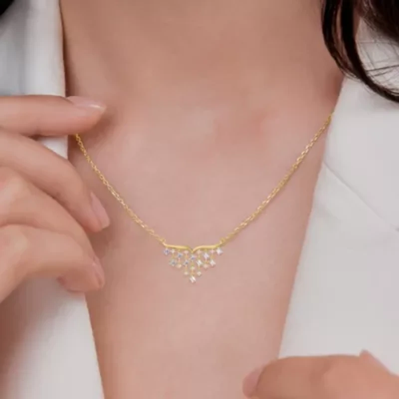 Lab Created 18k Vermeil Plated Silver 2.9 Ct Multi ShapeLab Grown Diamond Pendant Necklace 18"