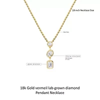 Lab Created 18k Vermeil Plated Silver 2.25 Ct Lab Grown Diamond Pendant Necklace 18"