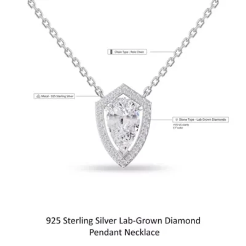 Lab Created Sterling Silver 2.5 Ct Lab Grown Diamond Pendant Necklace 18"