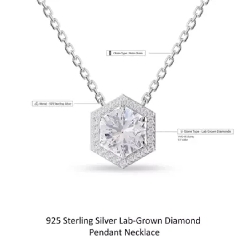 Lab Created Sterling Silver 2.5 ct Round Lab Grown Diamond Pendant Necklace 18"