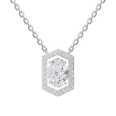 Lab Created Sterling Silver 2 ct Oval Cut Lab Grown Diamond Pendant Necklace 18"