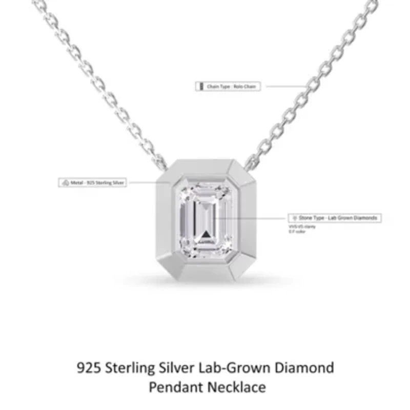 Lab Created 18k Vermeil Plated Silver 3 ct Radiant Cut Lab Grown Diamond Pendant Necklace 18"