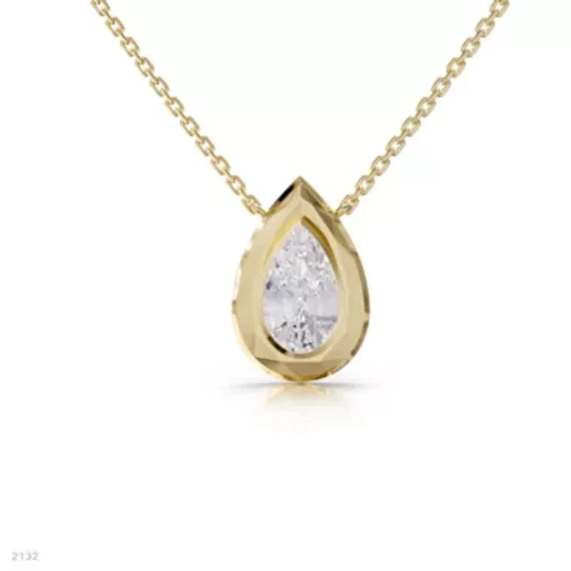 Lab Created 18k Vermeil Plated Silver 3 ct Pear Cut Lab Grown Diamond Pendant Necklace 18"