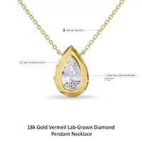 Lab Created 18k Vermeil Plated Silver 3 ct Pear Cut Lab Grown Diamond Pendant Necklace 18"