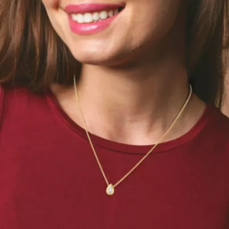 Lab Created 18k Vermeil Plated Silver 3 ct Pear Cut Lab Grown Diamond Pendant Necklace 18"