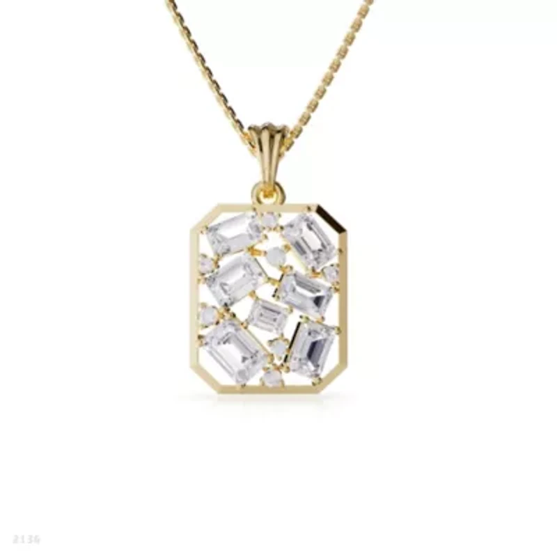 Lab Created 18k Vermeil Plated Silver 5 Ct Emerald Cut Lab Grown Diamond Pendant Necklace 18"