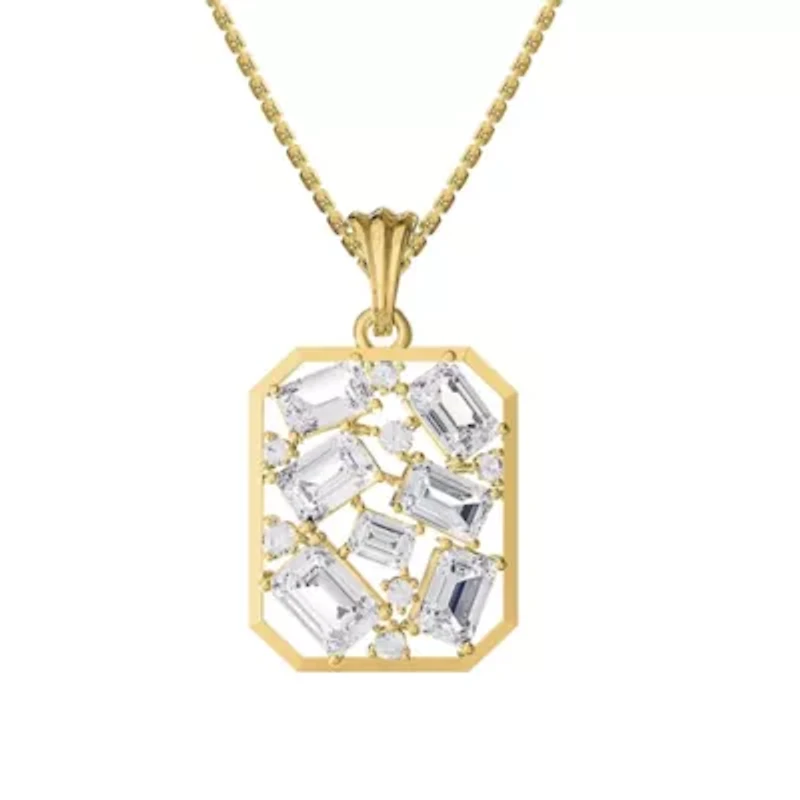 Lab Created 18k Vermeil Plated Silver 5 Ct Emerald Cut Lab Grown Diamond Pendant Necklace 18"