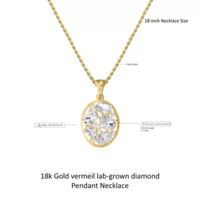 Lab Created 18k Vermeil Plated Silver 3.75 Ct Oval Cut Lab Grown Diamond Pendant Necklace 18"