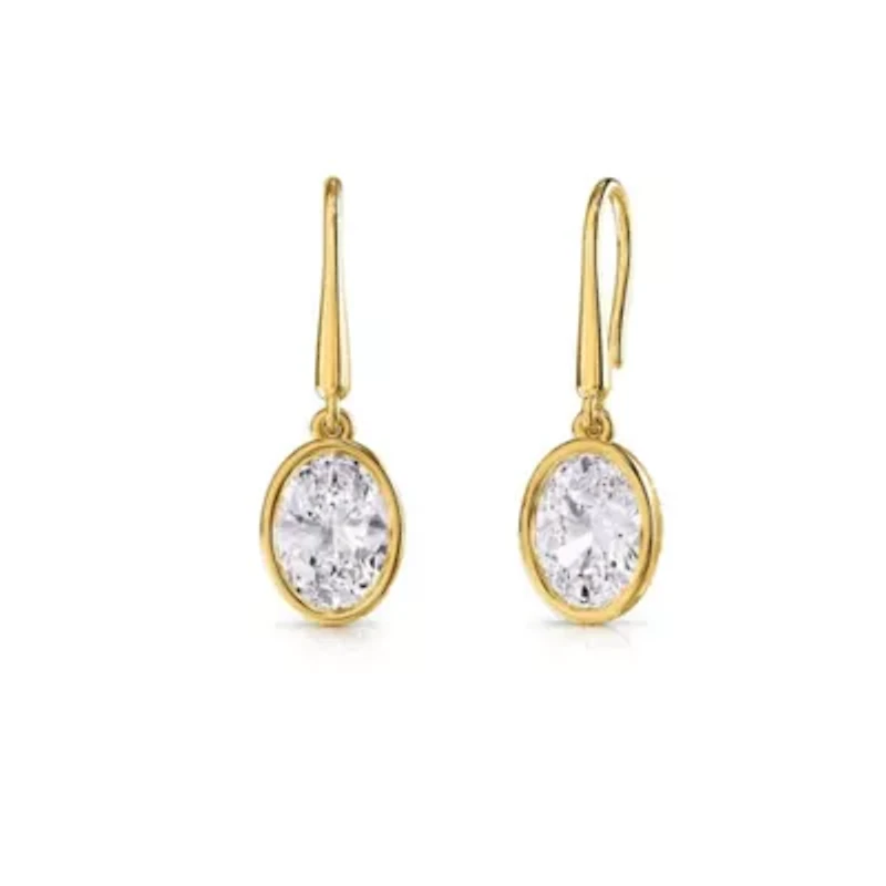 Lab Created 18k Vermeil Plated Silver 2.4 Ct Oval Cut Lab Grown Diamond Drop Dangle Earrings