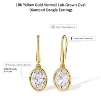 Lab Created 18k Vermeil Plated Silver 2.4 Ct Oval Cut Lab Grown Diamond Drop Dangle Earrings